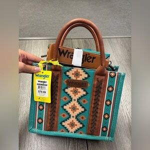 Wrangler Women's Teal and Tan Tote Bag
